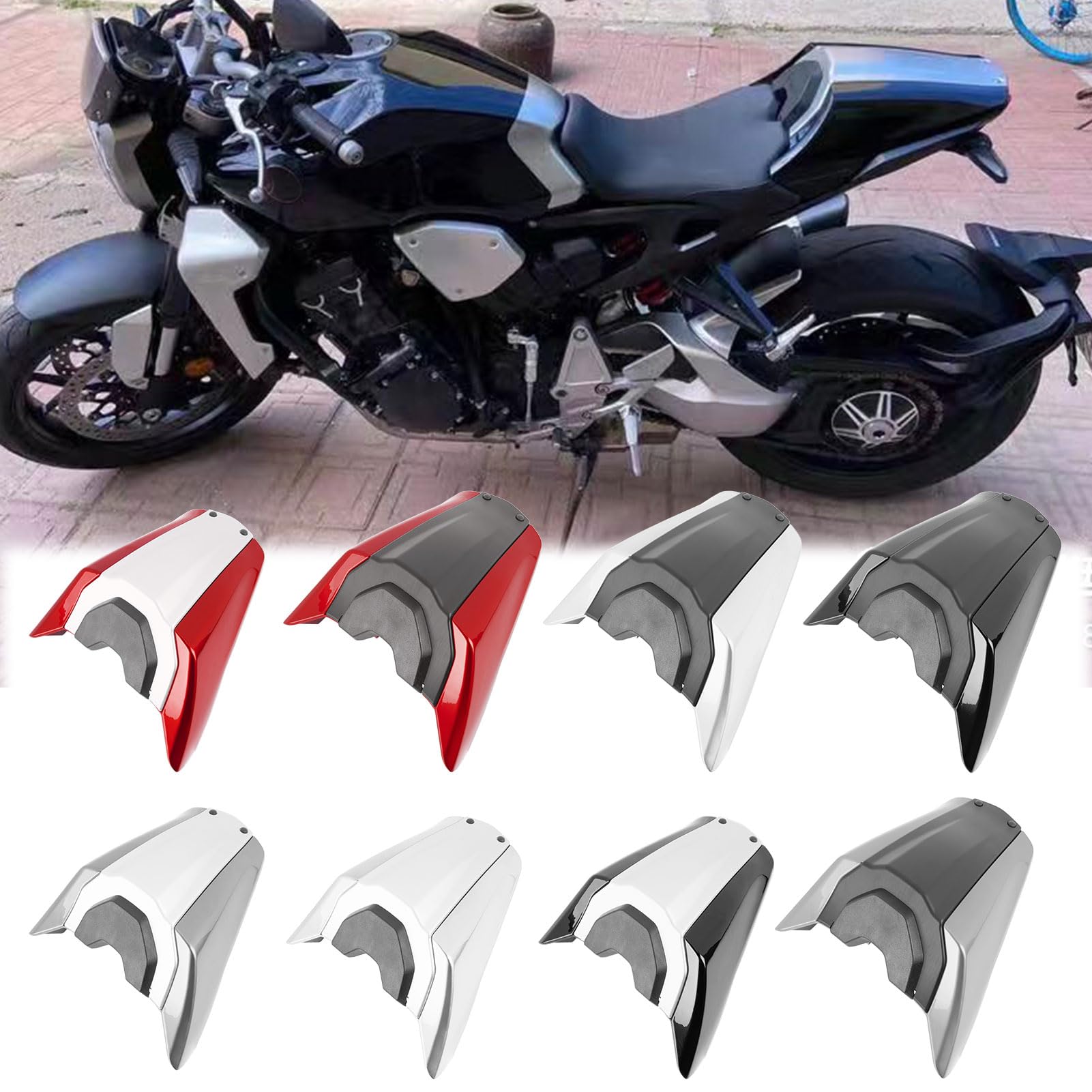 TaTonCycle Motorradzubehör Beifahrer hinten Sozius Solo Sitzverkleidung Heckabschnitt Teil für H-onda CB1000R CB 1000 R CB 1000R 2019–2023 Sitzverkleidungsabdeckung (Rot+Silber) von TaTonCycle