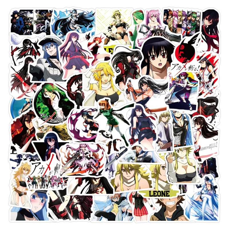 Akame ga KILL! Sticker Pack 50pcs, Vinyl-Aufkleber für Wasserflaschen Laptop Skateboard Notebook, Geschenk für Erwachsene Kinder Teens von Tacomexi