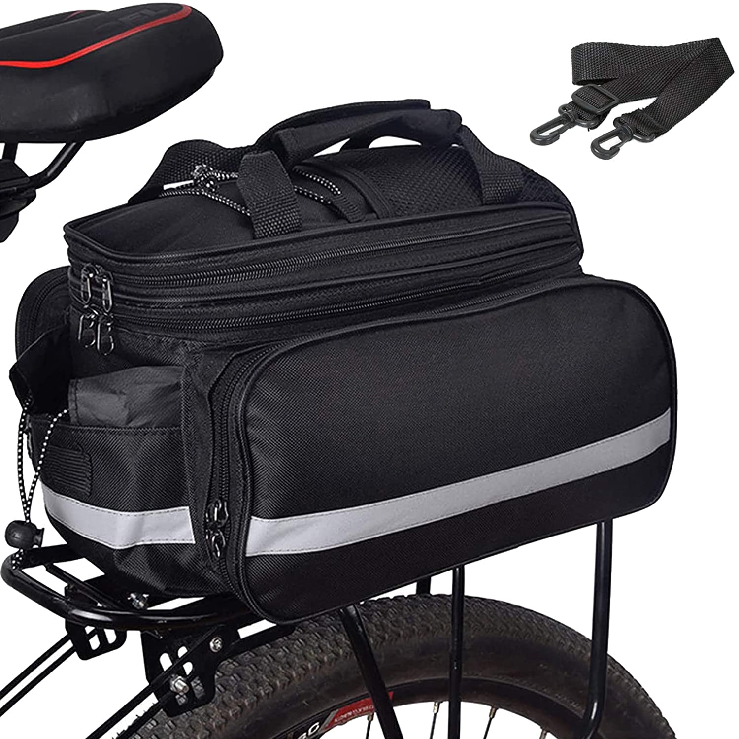 Taeku Gepäckträgertasche, Multifunction Fahrradtasche 27L wasserdichte Fahrrad Seitentasche Groß Satteltasche Reißfest Fahrrad Tasche mit Regen Abdeckung (Schwarz) von Taeku