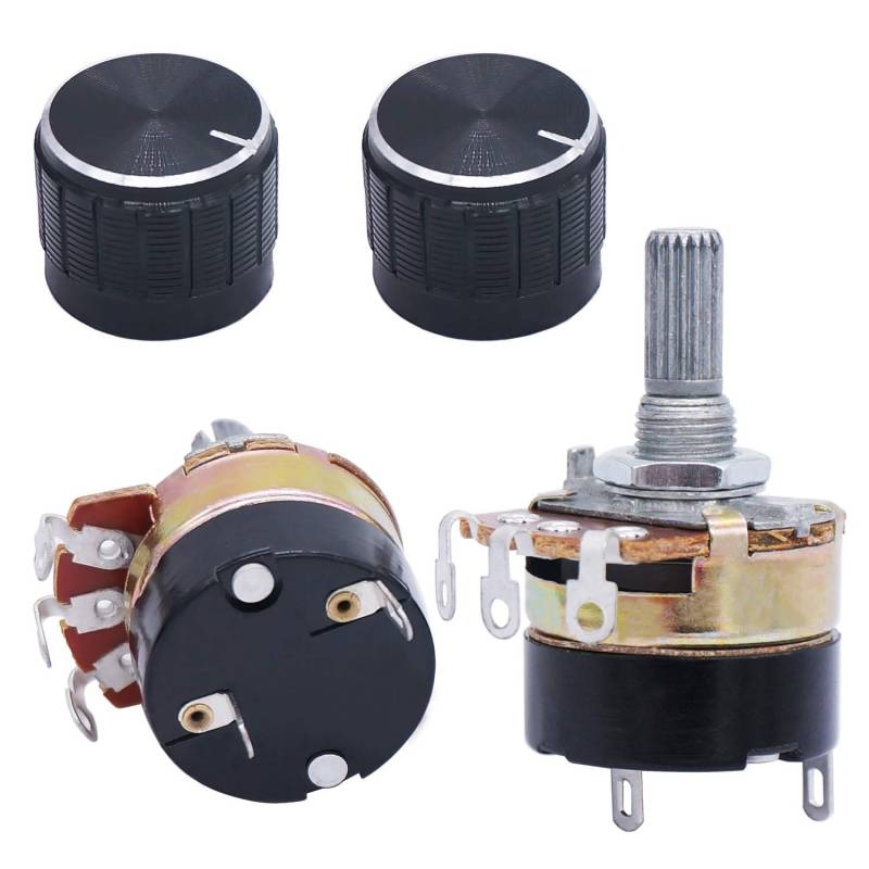 Taiss/2 Stücke 10K Ohm Potentiometer Einzigen Linearkegel Dimmer mit schalter + 2 stücke Schwarz Aluminiumlegierung knopf WH138 von Taiss