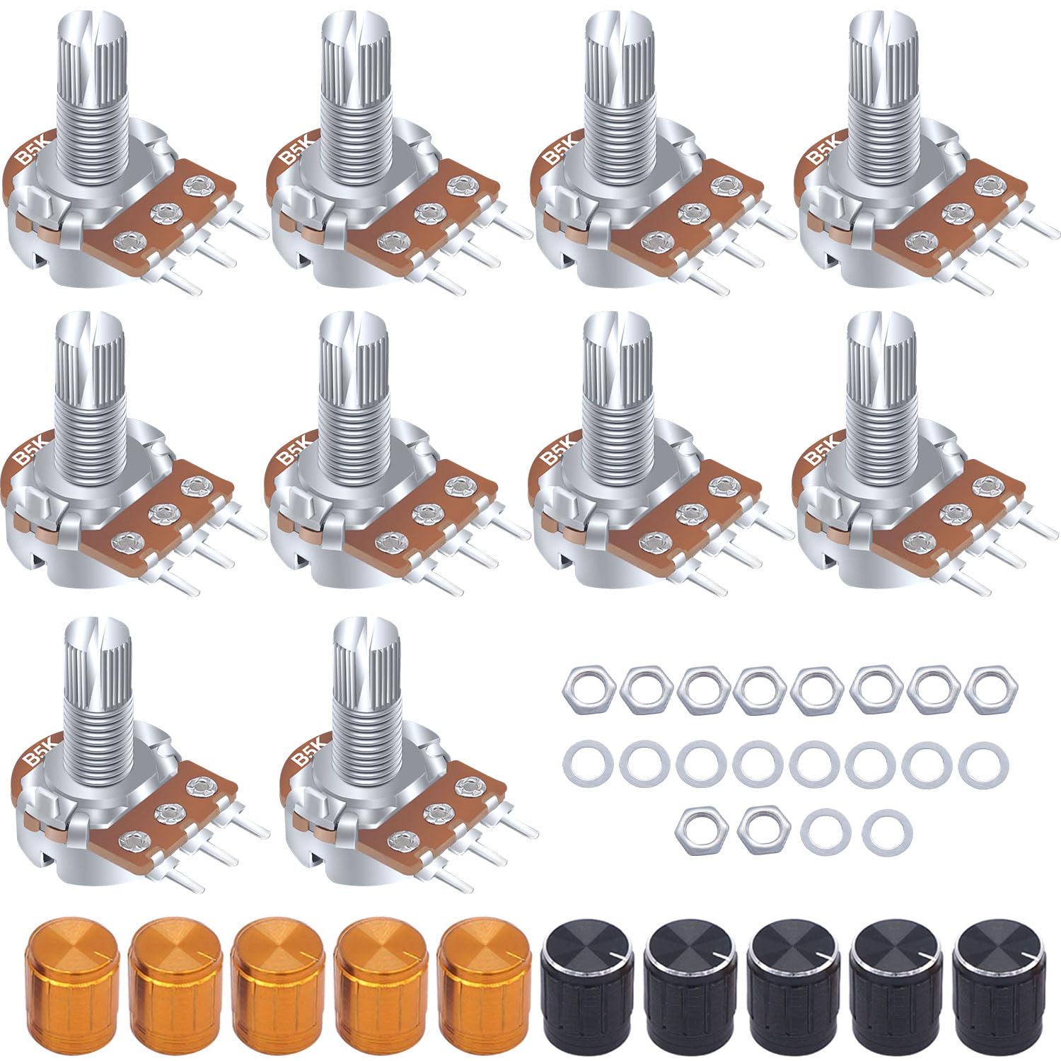 Taiss / 10pcs B100K Ohm Linear Potentiometer 3 Klemmen Rotary Audio B Typ Potentiometer, Lautstärkeregler Potentiometer + 10pcs Knopf (Schwarz und Gold je 5) von Taiss