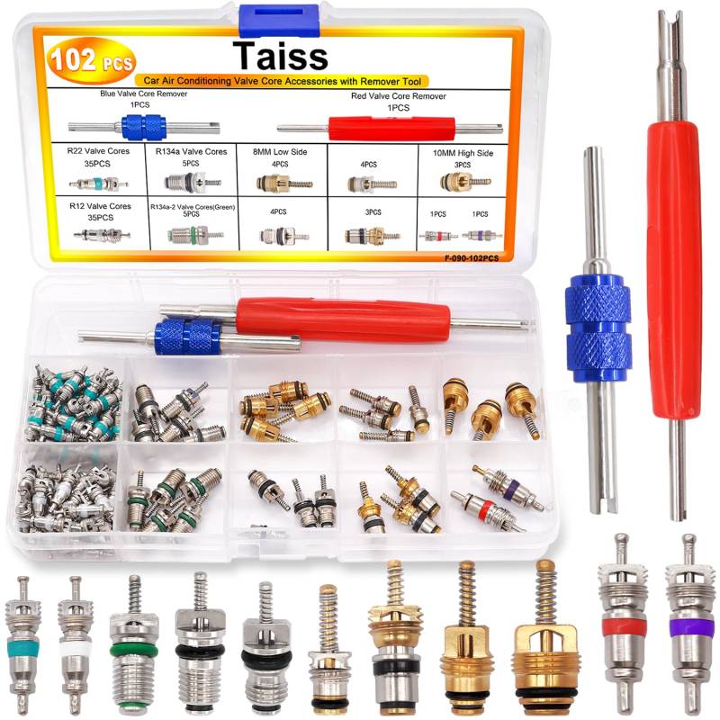 Taiss 102 stücke Ventileinsätze für Klimaanlage A/C R134a/R12 mit Entferner Werkzeug von Taiss