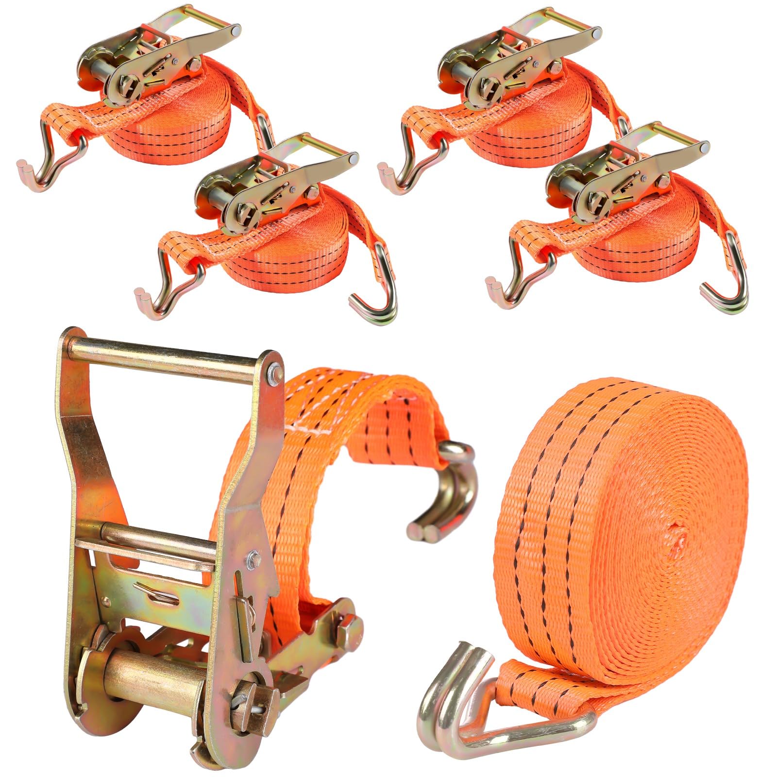 Takezuaa 4 Stück 3000kg 6m Spanngurte mit Ratsche mit Haken Ratschengurt Zurrgurte orange 40mm,Enorm Robuste Zurrgurte Geeignet für Feste Ladung von Takezuaa