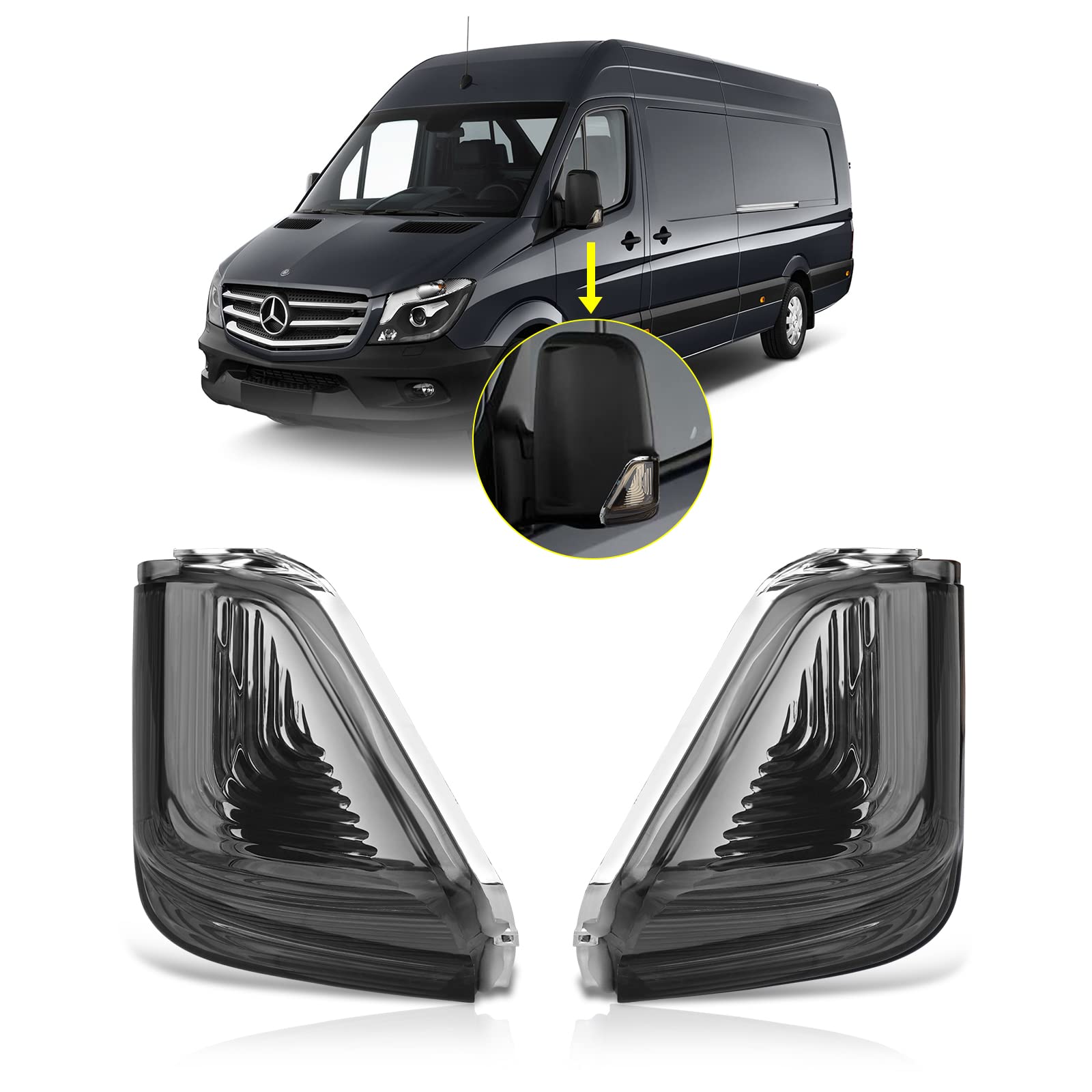 TangMiGe Blinker für Mercedes Benz MB Sprinter 906 06/2006-01/2018, 907/910 02/2018-up; Volkswagen VW Crafter 30-50 (2E) 2006-2016, 1 Paar Smoke, Spiegel Blinker Seitenblinker Blinkleuchte von TangMiGe