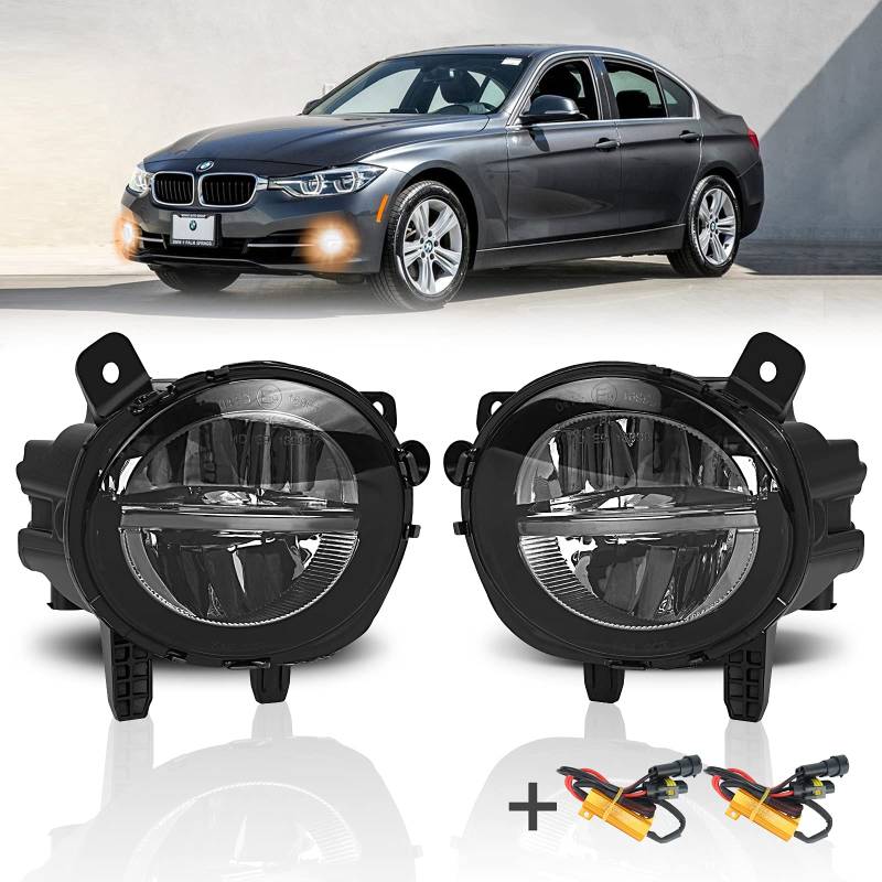 TangMiGe Nebelscheinwerfer Kompatibel mit BMW F20 F21 F30 F31 F32 F33 F34 F36, 1er 3er 4er Gran Turismo Coupe, 2015 - UP, LED Glühbirnen, mit Kabelbaum, 1 Paar, Schwarz Smoke Objektiv von TangMiGe