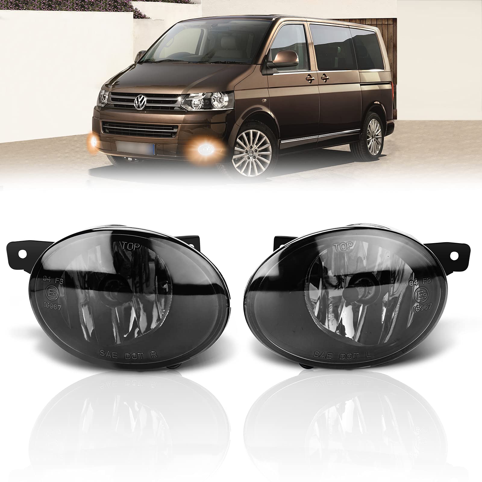 TangMiGe Nebelscheinwerfer Kompatibel mit Volkswagen VW Transporter/Multivan T5 09/2009-UP, HB4 12V 51W, 1 Paar, Schwarz Smoke Objektiv von TangMiGe