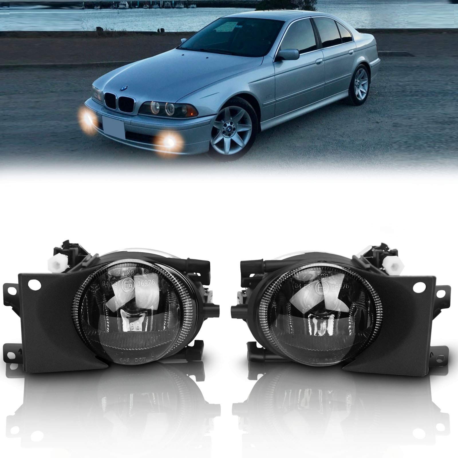 TangMiGe Nebelscheinwerfer für BMW E39 5er, (525i 530i 540i), 09/2000-06/2004, H8 12V 35W, 1 Paar, Schwarz Smoke Objektiv von TangMiGe