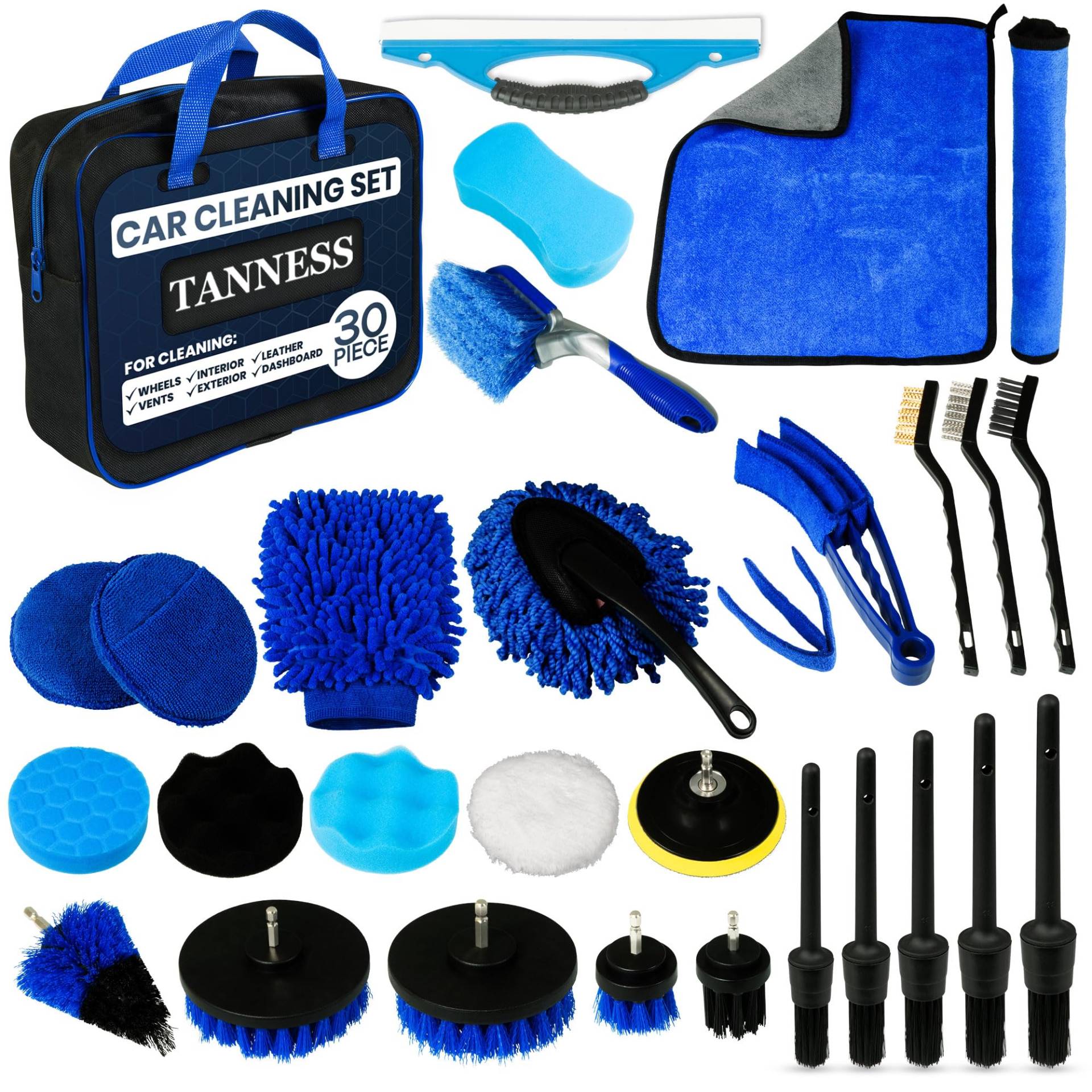 TANNESS 30-teiliges Auto-Reinigungsset – Reinigungsbürste, komplettes Auto-Detailing-Kit für Innen- und Außenbereich, mit Detailing Bürsten für Räder, Leder, Armaturenbrett, Lüftungsschlitze, von Tanness