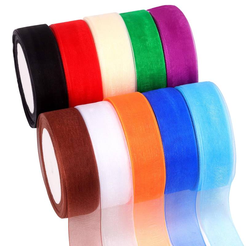 Tanstic 10Pcs 25 Yards x 1 Zoll Organza Band Chiffon Band Sheer Bänder Transparent Chiffon Band Transparent Organza Band Multi Farbe Organza Band für Geschenkverpackung, Bouquet von Tanstic