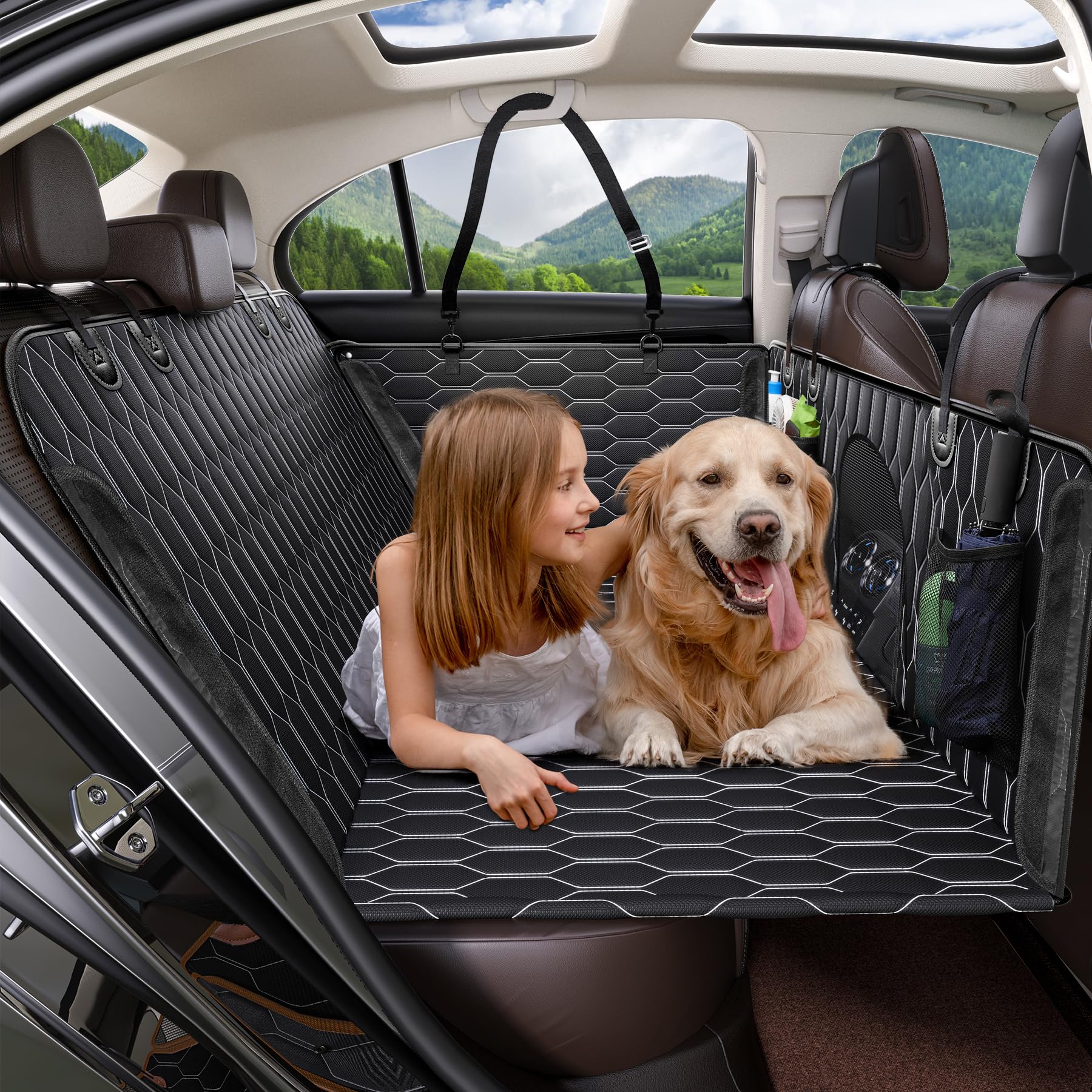 TantivyBo Rücksitzverlängerung für Hunde, 100% wasserdicht, Hundehängematte für Auto, Reisen, Camping, Matratze, Bett, Haustiere, Hundesitzschutz für Autos, LKWs, SUVs, Schwarz von TantivyBo