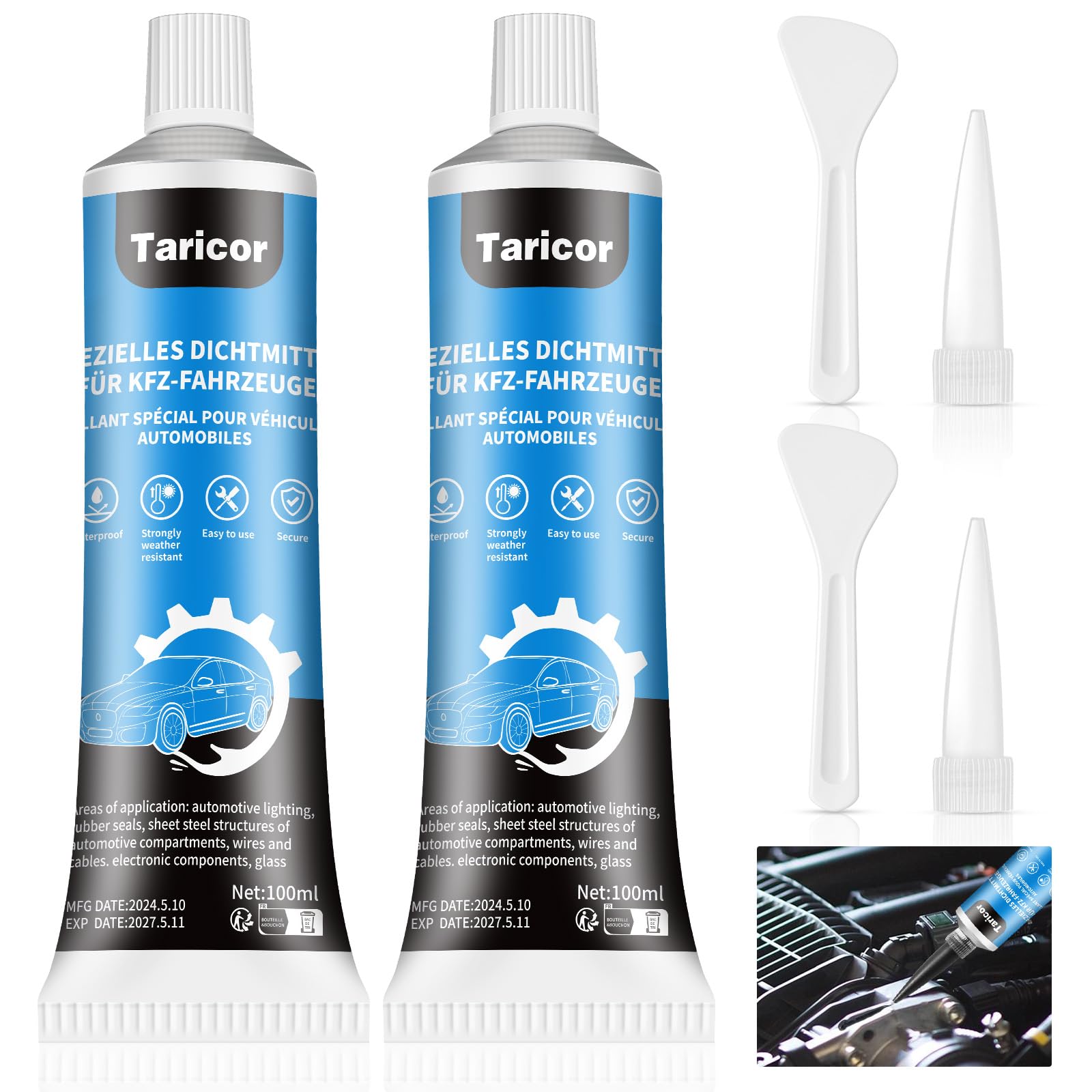 Taricor 2PCS Karosseriekleber Schwarz,100ml x 2 Scheibenkleber Auto Schwarz, Auspuff Dichtmasse, Hochtemperatur Silikon Dichtmasse Kfz, Dichtmasse Motor von Taricor