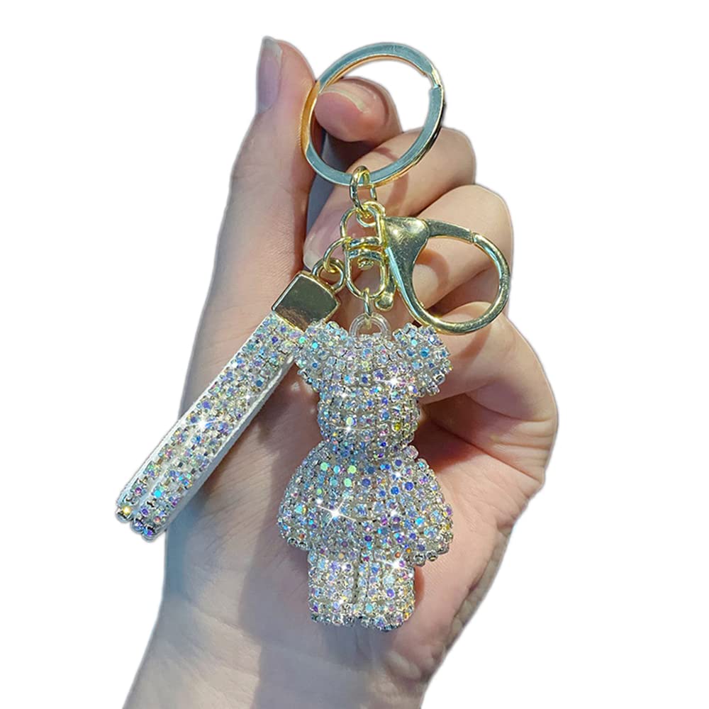 Tarieson Bling süßer Teddybär Auto Schlüsselanhänger Zubehör Dekorationen Anhänger mit glitzerndem Strass, AB-white, Small von Tarieson