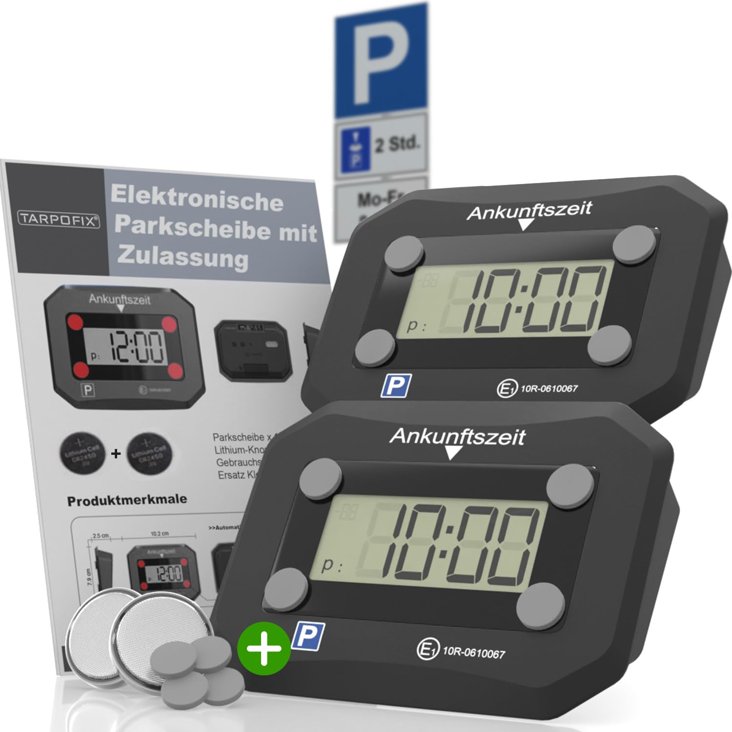 Tarpofix® 2X Parkuhr elektronisch mit Zulassung | Digitale Parkscheibe mit Zulassung nach StVO | Elektronische Parkscheibe mit Zulassung | Automatische Parkscheibe zugelassen | Parkscheiben fürs Auto von Tarpofix