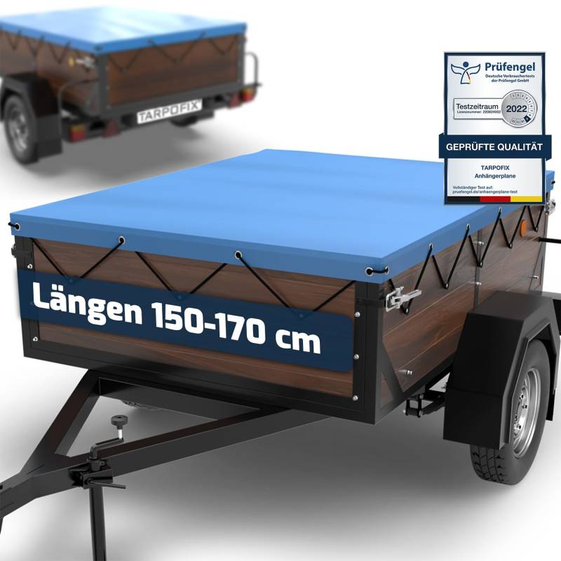 Tarpofix® Anhänger Plane 150 x 110 cm inkl. Planenseil | Anhängerplane Flachplane aus PVC PLANENMATERIAL | Verstärkte HP DDR Anhänger Plane für diverse PKW Hänger | Abdeckplane Anhänger Abdeckung Blau von Tarpofix