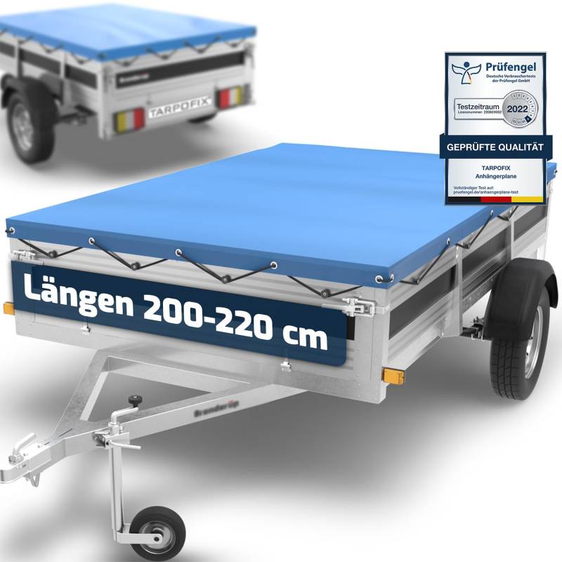 Tarpofix® Anhänger Plane 209 x 134 cm inkl. Planenseil | Anhängerplane Flachplane aus PVC PLANENMATERIAL | Verstärkte Brenderup Anhänger Plane für 750kg PKW Hänger | Abdeckplane Anhänger Abdeckung von Tarpofix