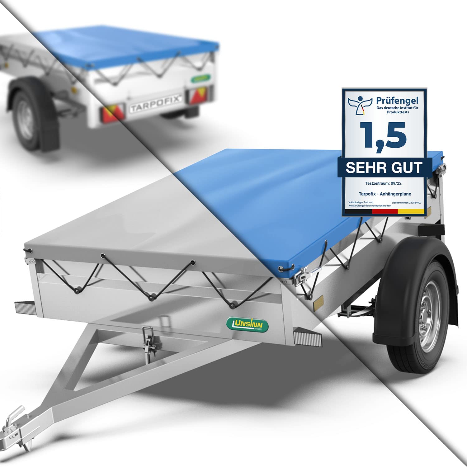 Tarpofix® Anhänger Plane 217 x 117 cm inkl. Planenseil | Anhängerplane Flachplane aus PVC PLANENMATERIAL | Verstärkte Unsinn Anhänger Plane für 750kg PKW Hänger | Abdeckplane Anhänger Abdeckung | Grau von Tarpofix