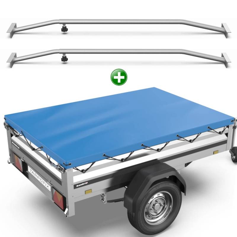 Tarpofix® Anhängerplane 212x123 cm + 2x Planenbügel | Anhänger Plane Flachplane aus PVC PLANENMATERIAL | Verstärkte Brenderup Anhänger Plane für 750kg PKW Hänger | Abdeckplane + Flachplanenbügel von Tarpofix