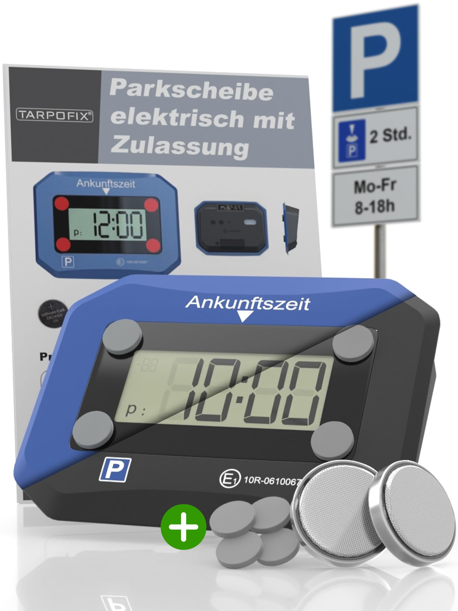 Tarpofix® Elektronische Parkscheibe mit Zulassung nach StVO | Parkuhr elektronisch mit Zulassung | Parkscheibe elektrisch mit Zulassung | Automatische & Digitale Parkscheibe mit Batterie | Auto Gadget von Tarpofix