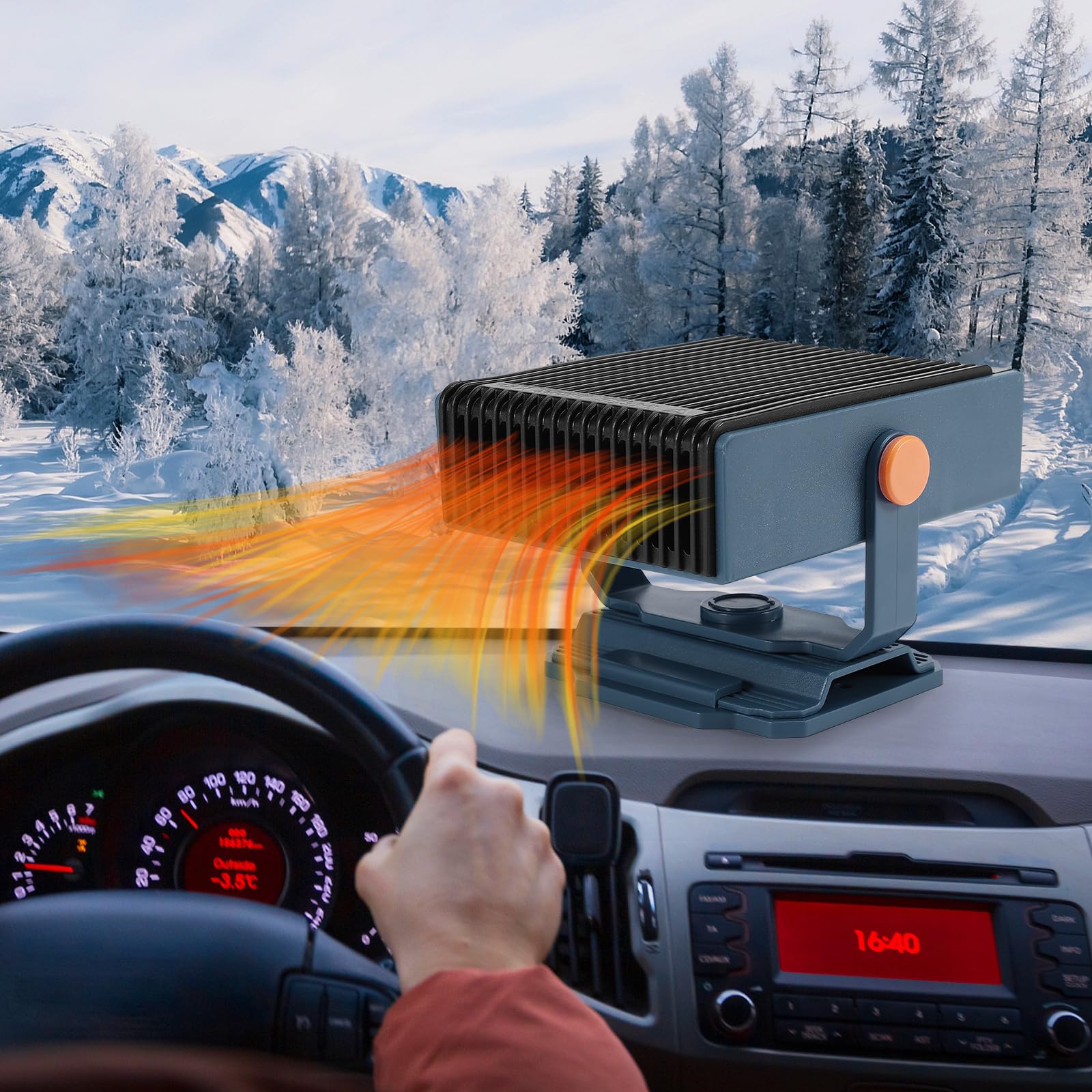 Auto Heizung, 12V 150W Auto Heizlüfter Tragbare und Ventilator 2 in 1, Windschutzscheiben Entfroster Demister Zusatzheizung, Stecker in Zigarettenanzünder Defroster 360° Drehbar Schnelleheizung von Tarswesi