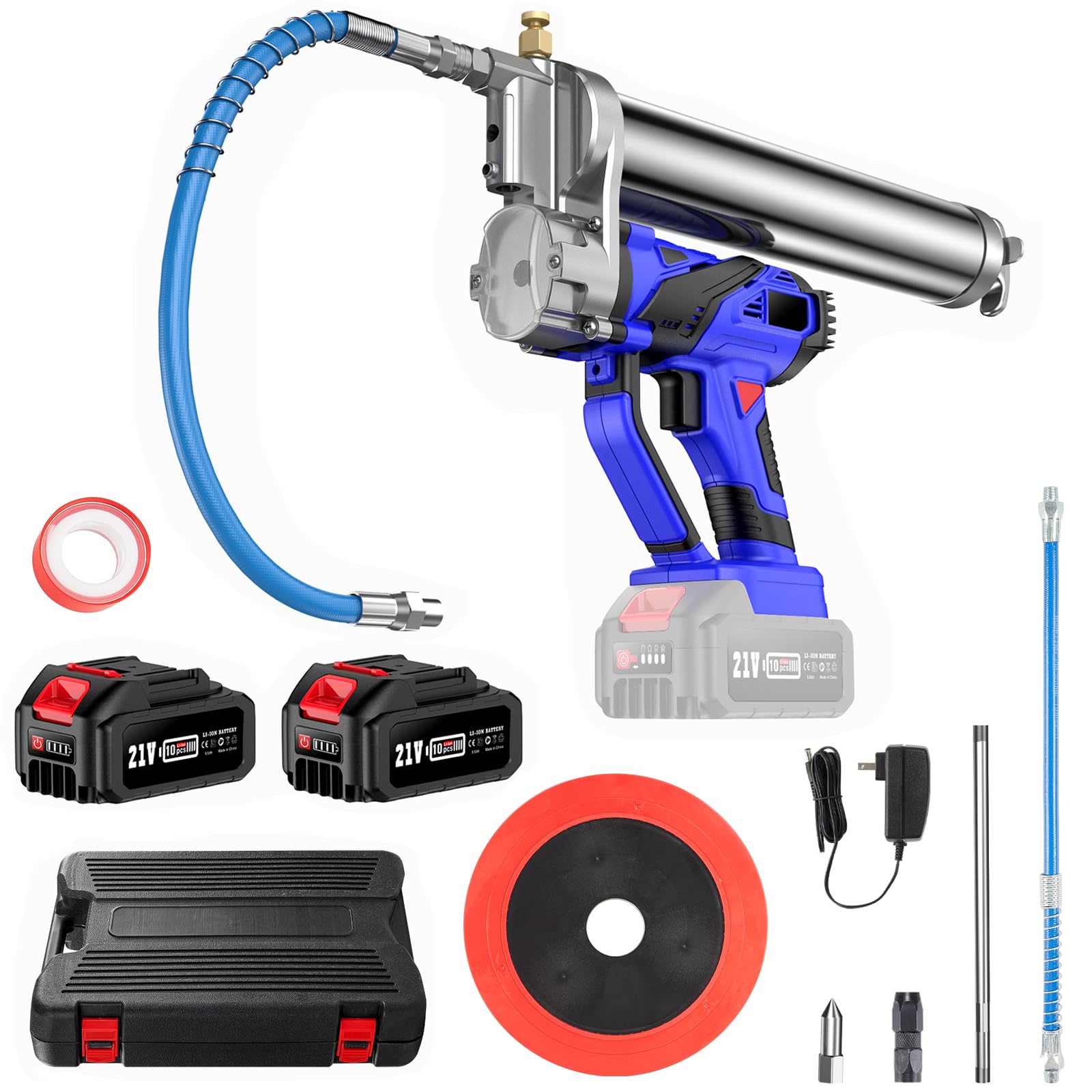 TaskStar Akku Fettpresse, [2025 Update Leistungsstark] 21V Fettpresse Batteriebetrieben mit 12000 PSI Schläuche, Variable Geschwindigkeit Trigger, Elektrische Fettpresse mit 2 Akkus und Ladegerät von TaskStar