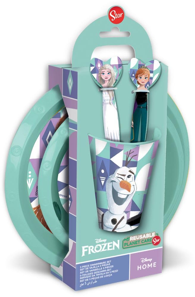 Disney Brei Set 5-teilig lila und hellblau Kunststoff Frozen Elsa Anna Olaf Teller Besteck von TataWay in viaggio si cresce