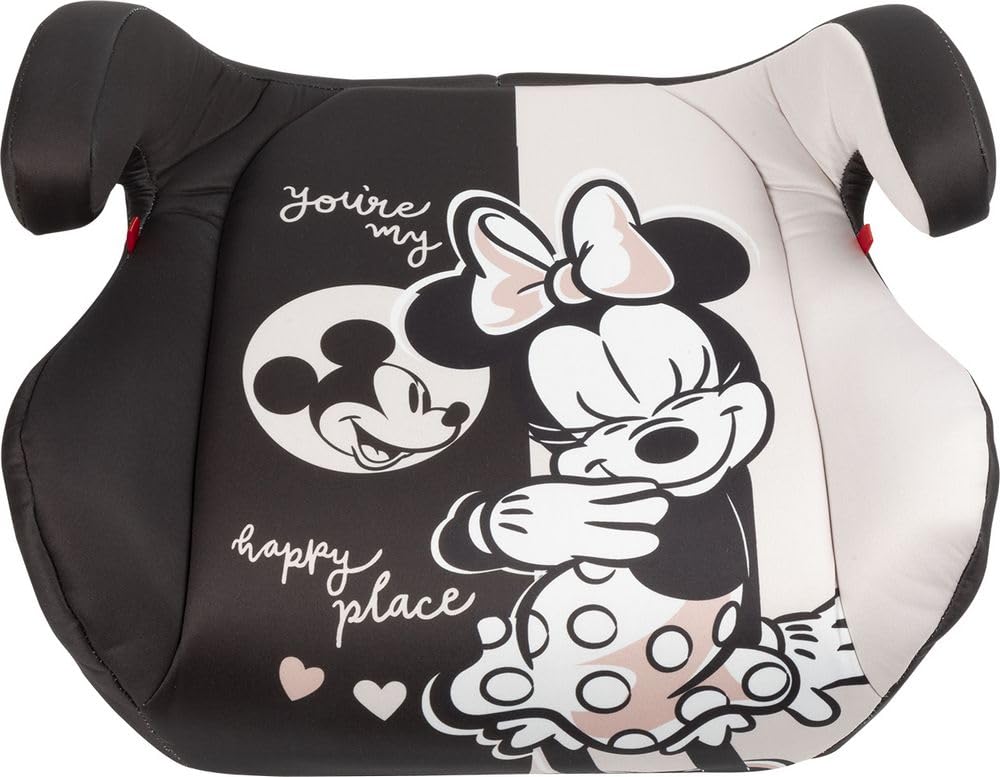 Disney Minnie KindSitzerhöhung i-Size ECE R129 mit ISOFIX-Befestigungen. Autokindersitz für Sicherheit Kindern Körpergröße 125-150 cm. Sitzerhöhung mit Grafiken von Minnie, auf schwarz Hintergrund. von TataWay in viaggio si cresce