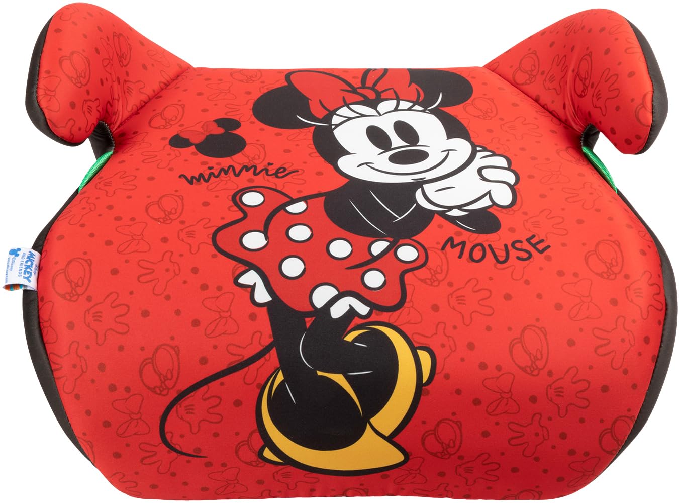 Disney Minnie KindSitzerhöhung i-Size ECE R129.Kindersitz für die Sicherheit von Kindern mit einer Körpergröße 125-150 cm. Sitzerhöhung mit Grafiken des Minnie, Sitz für Kinder auf rot Hintergrund von TataWay in viaggio si cresce