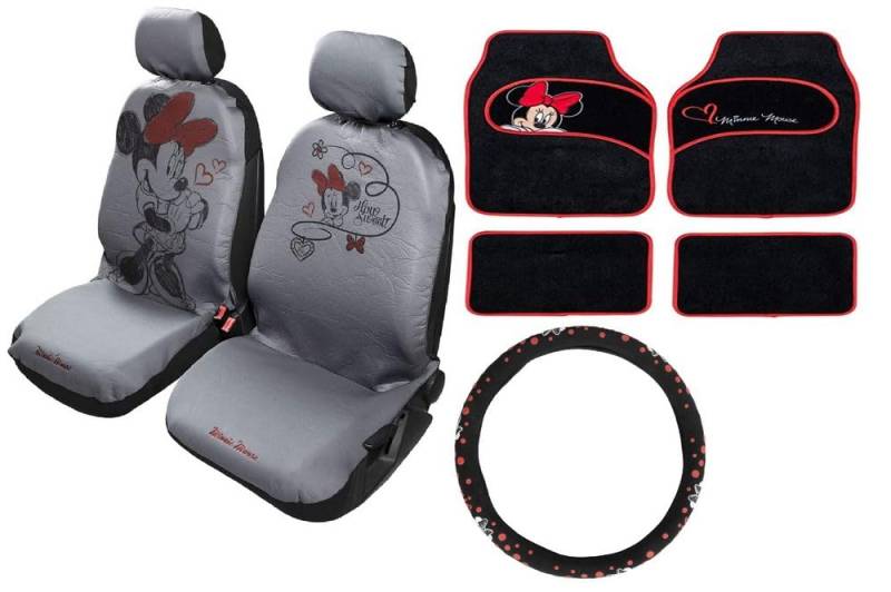 Disney Minnie Maus Set für Ihr Auto, bestehend aus Autositzbezug, Lenkradbezug und Teppichmatten, universell einsetzbar von TataWay in viaggio si cresce