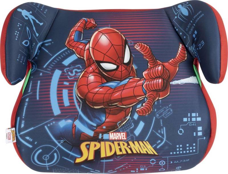 Marvel Spiderman KindSitzerhöhung i-Size ECE R129. Autokindersitz für die Sicherheit von Kindern mit Körpergröße 125-150 cm. Sitzerhöhung mit Grafiken von Spider-Man, auf blauem Hintergrund. von TataWay in viaggio si cresce