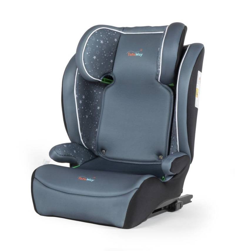 Tataway Autositz mit ISOFIX-Befestigung für die Sicherheit von Kindern mit einer Höhe von 100 bis 150 cm mit Grafiken auf grauem Grund von TataWay in viaggio si cresce