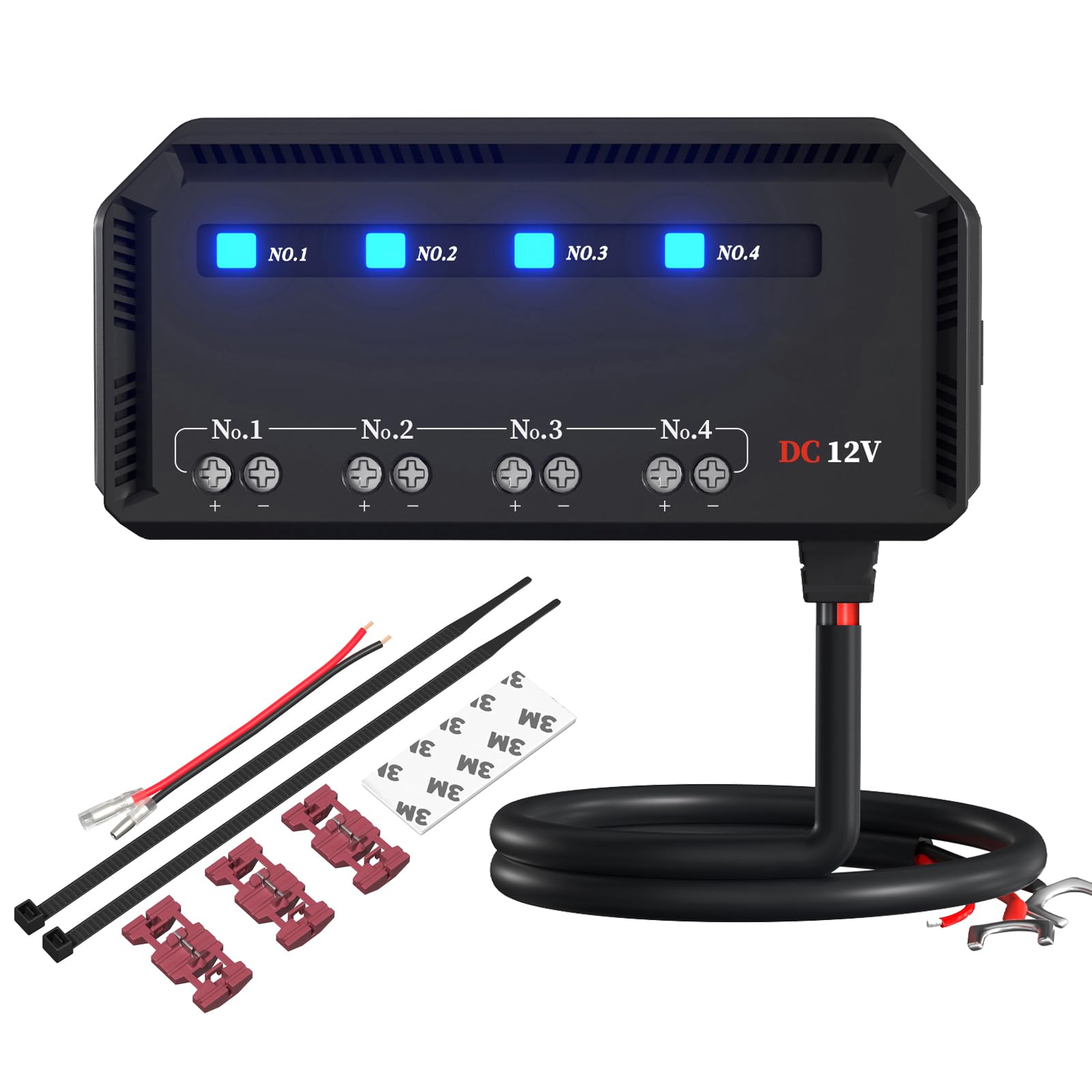 12v KFZ Sicherungskasten mit Relais, Universal 12v Sicherungskasten Auto mit LED-Warnanzeige 4 Fach Sicherungshalter Sicherungsblock für Motorrad, Auto, LKW, Scheinwerfer, Navigation, Marine, SUV von Tawveml