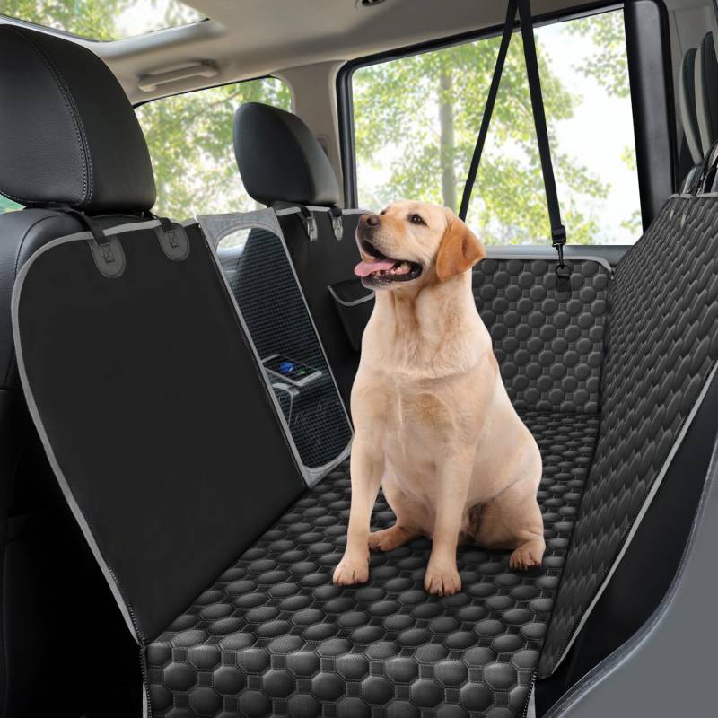 Taygeer Hundedecke für Auto Rückbank, Wasserdicht & Kratzfest Autoschondecke Hund Rücksitz mit Seitenschutz und Sichtfenster, Universal Hundematte Rücksitzbank Auto SUV -145 x 136 cm Schwarz von Taygeer