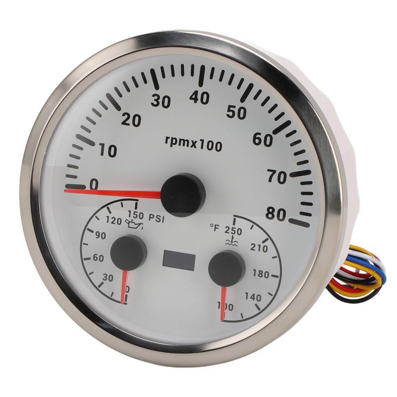 110 Mm 3 in 1 Tachometer 8000 U/Min Tachometer Wassertemperaturmesser 7 Farb Hintergrundbeleuchtung 4-3/8 Zoll RV Yacht -LKW (Weißes Zifferblatt Silberlünette CXA088) von Tbest