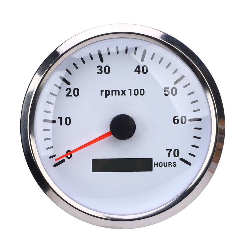 110 Mm 438in Tachometer 7 Farb Hintergrundbeleuchtung DC 932V 7000 U/Min Stunde Messgerätauto Yacht RV Boat Truck (Weißes Zifferblatt Silberlünette CXA010) von Tbest