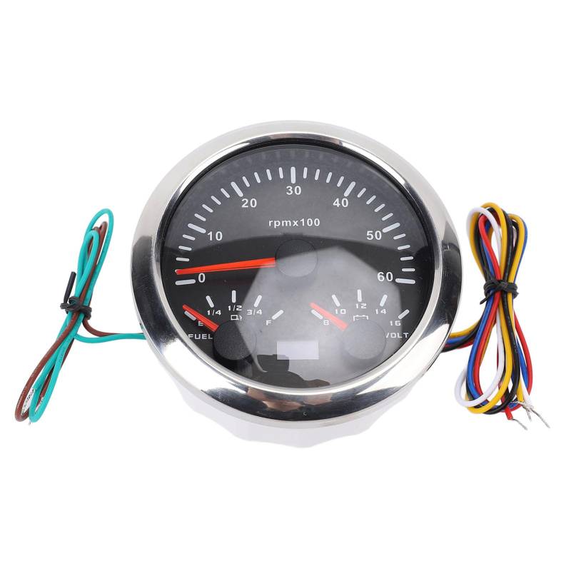 3 in 1 85 Mm Drehzahlmesser Marine Voltmeter Kraftstoffspiegel -Spannungsanzeige für das Auto Marineboot (Schwarzes Zifferblatt Silberzel CX8295) von Tbest