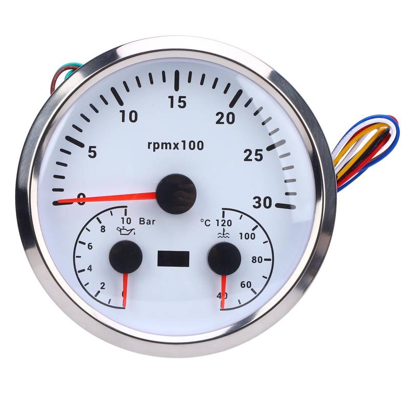 3 in 1 Elektrischer Drehzahlmesser Öldruck Wassertemperaturmessel 4 3 / 8in 3000 U/Min 0 Bis 10Bar 40 Bis 120 ℃ 7 Farben Hintergrundleuchtung RV Yacht -LKW (Weißes Zifferblatt, von Tbest