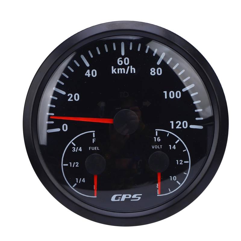 3 in 1 GPS -Tachometer 120 Km/H Kabelmesser Spannungsmesser Kraftstoffspiegelmesser für RVS -Yachts -LKWs (Schwarzes Zifferblatt schwarzer Lünette CXA089B) von Tbest