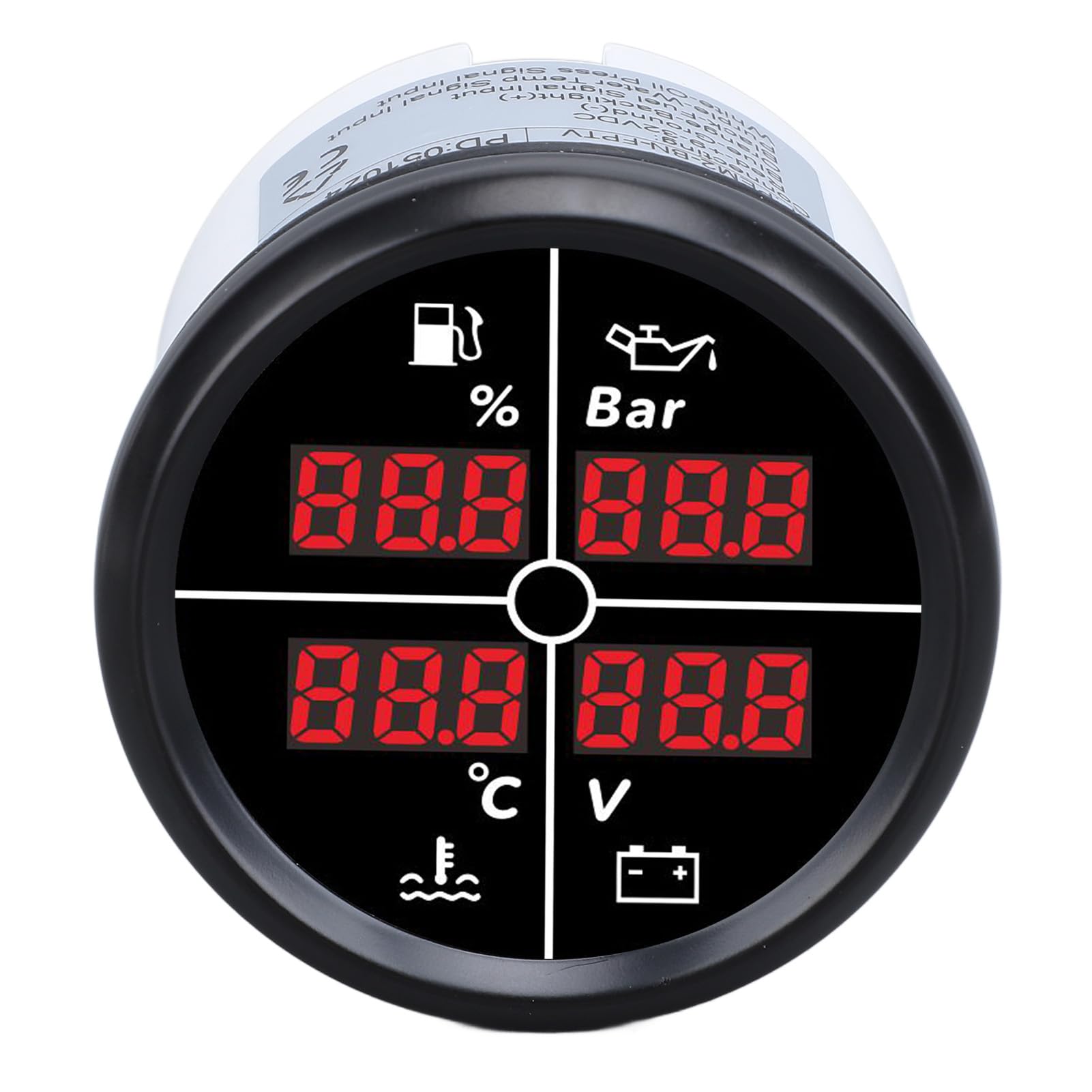 4-in-1-Mehrzweck-52-mm-Digitalanzeige für Kraftstoffstand, Öldruck, Wassertemperatur, Voltmeter mit Hintergrundbeleuchtung für Boot, Wohnmobil (81000330 Schwarze Lünette, von Tbest