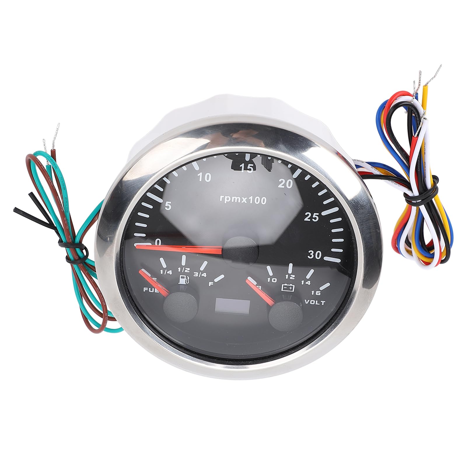 85 Mm 3 in 1 Tachometer Tachometer Voltmeter 7 Farben Hintergrundbeleuchtung Kraftstoffspiegelmesser für RV -Yacht -LKW (Schwarzes Zifferblatt Silberzel CX8291) von Tbest