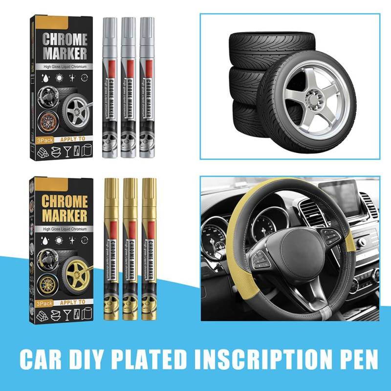 Auto -Kratzerentfernerfarbe Hochglanz Flüssiger Chrommarker 3pcs für, Autos - Gold/Silber (GOLD) von Tbest