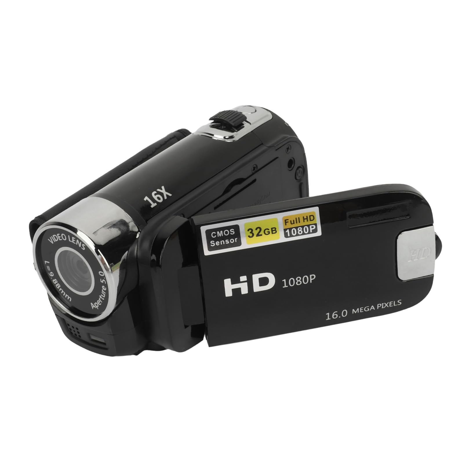 D90 1080P 16 MP Drehbarer Bildschirm-Camcorder, 16-facher Zoom, HD-Videorecorder mit Fülllicht für Fotografie, Reisen, Hochzeit (BLACK) von Tbest