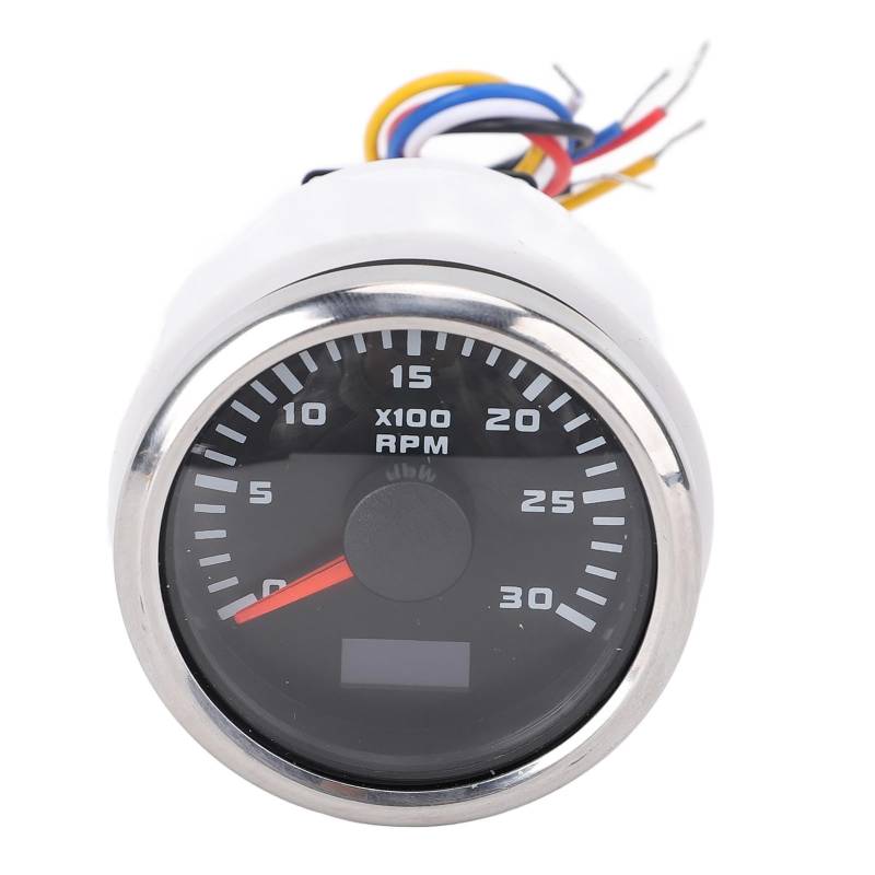 Drehzahlmesserzeiger Tachometer, 52 Mm Drehzahlmesser 3000 U/Min 7 Farb Hintergrundbeleuchtung Stunde Meter Truck Traktorauto Boot (Schwarzes Zifferblatt Silberlünette CX6223) von Tbest