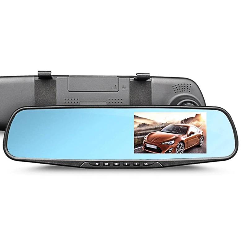 Dual-Dash-Kamera, 4,3-Zoll-Spiegel-Dashcam 1080P HD Dual-Objektiv Blendfreier Parkmonitor Intelligente Rückspiegelkamera (Mit 64g Speicherkarte) von Tbest