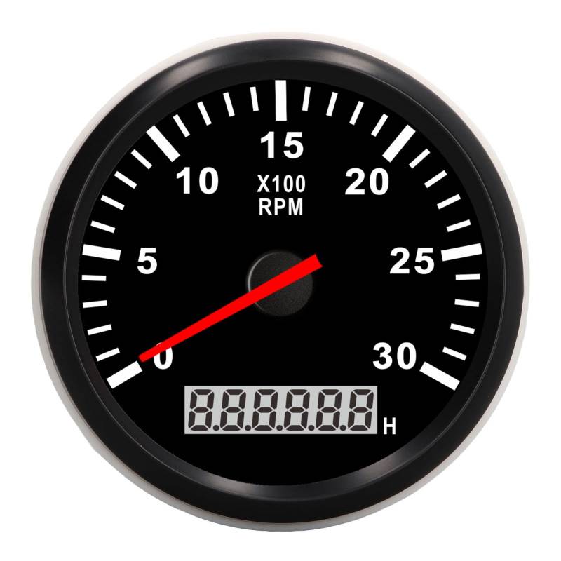 Marine Tachometer, 85 Mm / 3,35 Zoll Drehzahlmesser 3000 U/Min IP67 Wasserdichter Drehzahlmesser mit LCD-Stundenzähler mit Roter Hintergrundbeleuchtung für Auto, LKW, Boot von Tbest