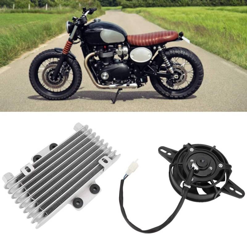 motorcycle oil cooler,Motorrad Motorkühlung Zubehör,Ölkühler mit Lüfter,Ölkühler Universal Upgrade Aluminium Motorrad Motoröl Lüfter Wasserkühler Kühler von Tbest