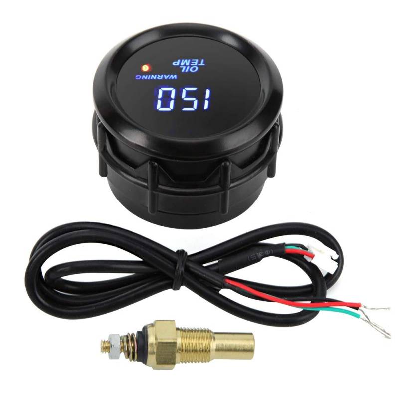 Öltemperaturanzeige, 52mm Ölthermometer mit Sensor 40~150 ℃ Blaue LED Digitalanzeige Öl Temperaturanzeige Auto Digital Öldruckmesser Manometer für 12V 4/6/8 Zylinder Benzinwagen von Tbest