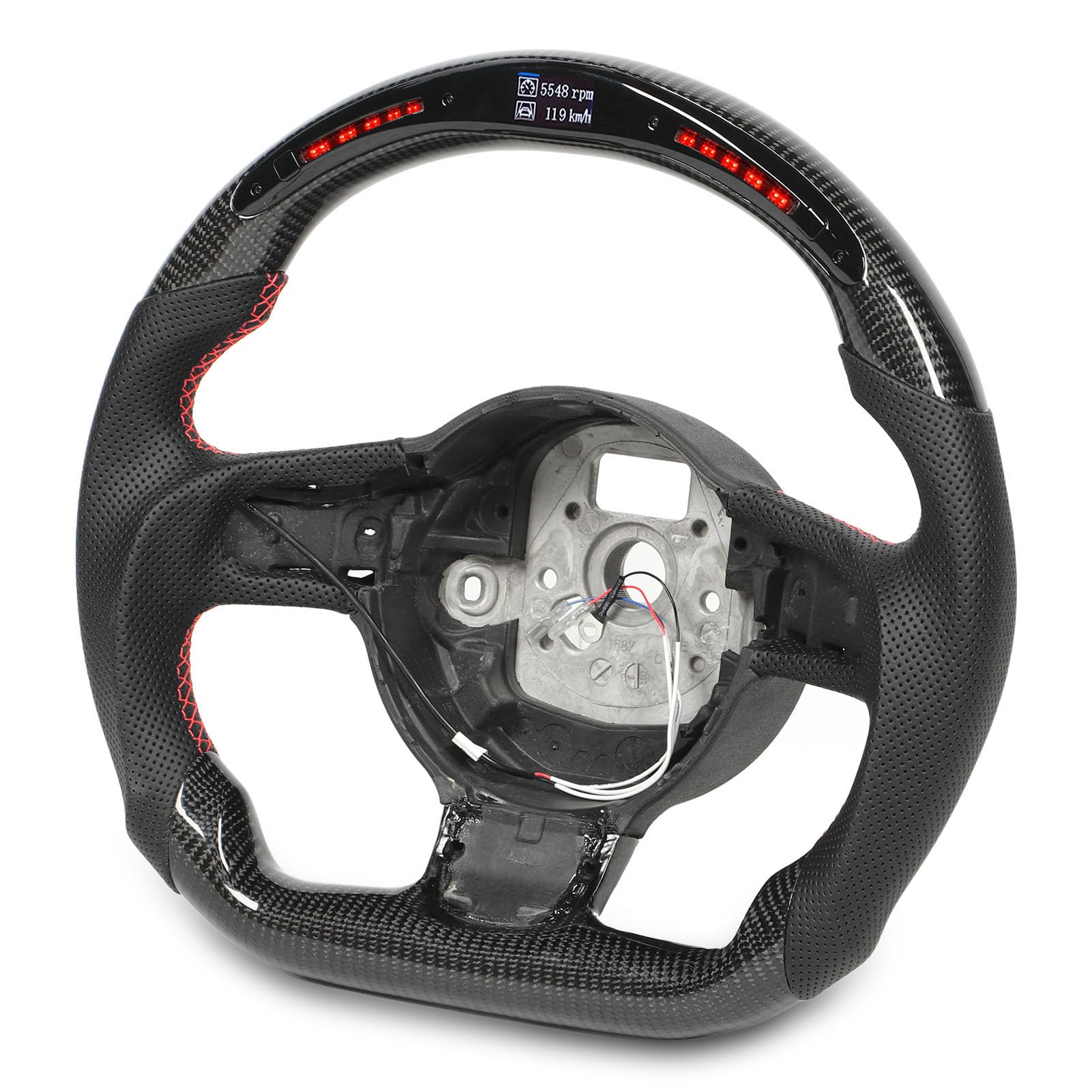 Rennsport-Lenkrad, Carbonfaser-LED-Anzeige, Schaltlichter, Lenkrad aus Perforiertem Leder für 42 TT TTS TTRS 8J 2007 Bis 2015 von Tbest