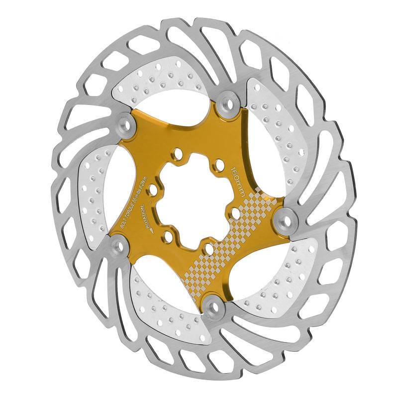 Schwimmender Fahrradrotor, 160 Mm Schwimmender Bremskühlscheibenrotor S-Scheibenbremsrotor Wärmeableitung 6-poliger Scheibenrotor für Rennrad-Mountainbiken (GOLD) von Tbest