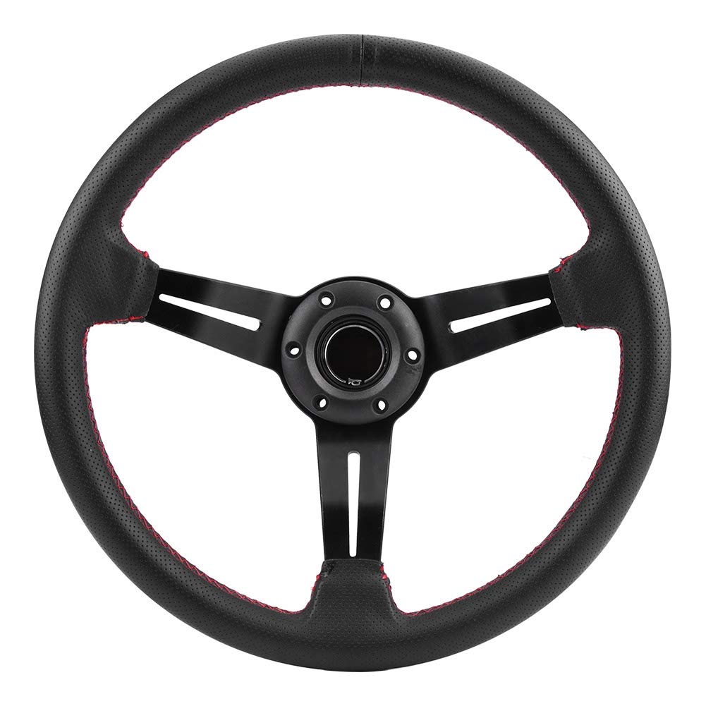 Sportlenkrad,Drift Wheel,Volant Drift,Autolenkräder,350 Mm/14 Zoll Universal-Aluminiumrahmen,Schwarzes Perforiertes Leder,Autolenkrad Mit Hupe (Rot) von Tbest