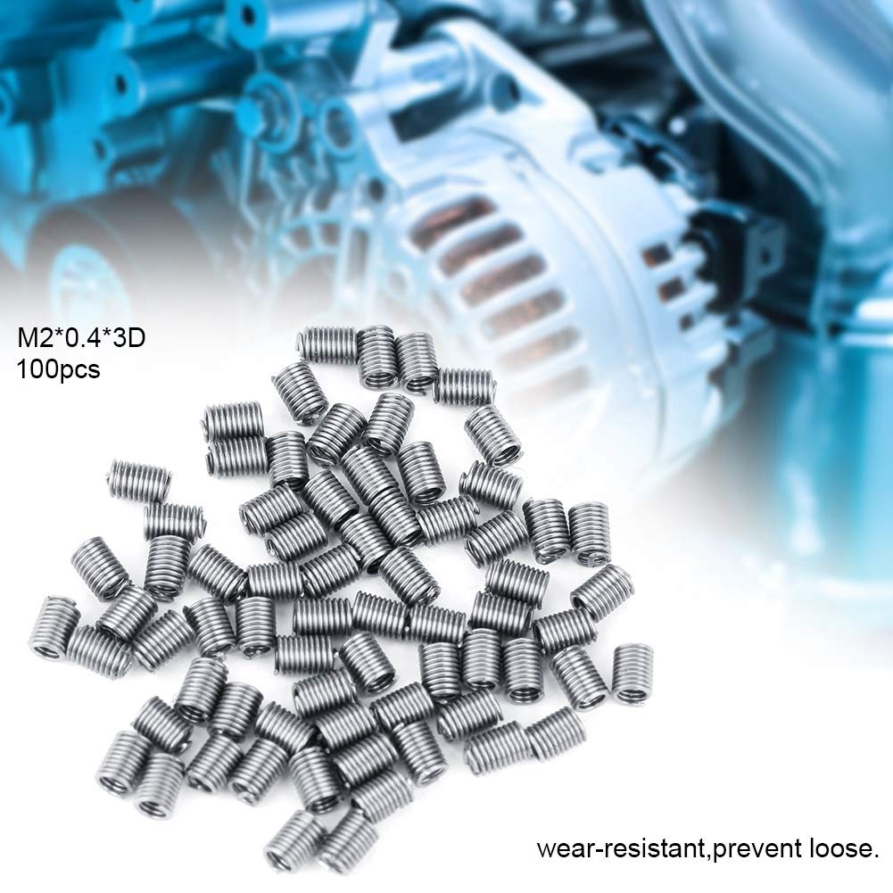 Tbest 100 Stück M2 Edelstahl S04 Spiraldraht-Schraubengewindeeinsätze M2 X 0,4 X 2 D Industrielle Wissenschaftliche Muttereinsätze (M2*0,4 * 3D) von Tbest